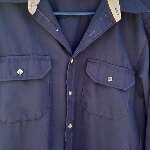 Cabela's Vintage Mens L/T  Dark Blue Shirt with Tan Collar Button Up  VGUC - Picture 3 of 5